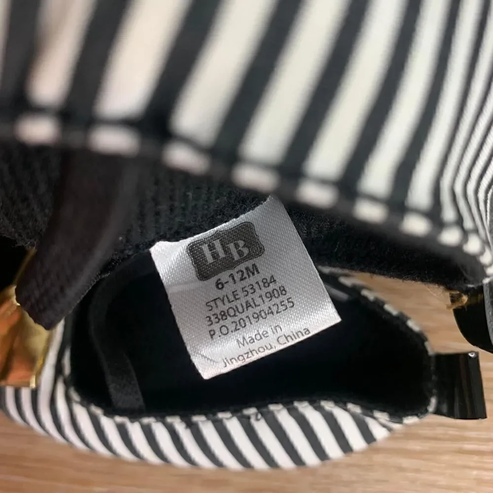 HB 6-12 Months Black Striped Patent Gold Bow Baby Girl Shoes